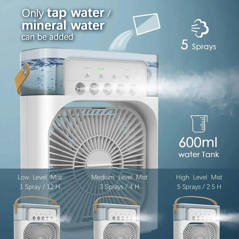 Portable 3 In 1 Fan AIr Conditioner Household Small Air Cooler LED Night Lights Humidifier Air Adjustment Home Fans